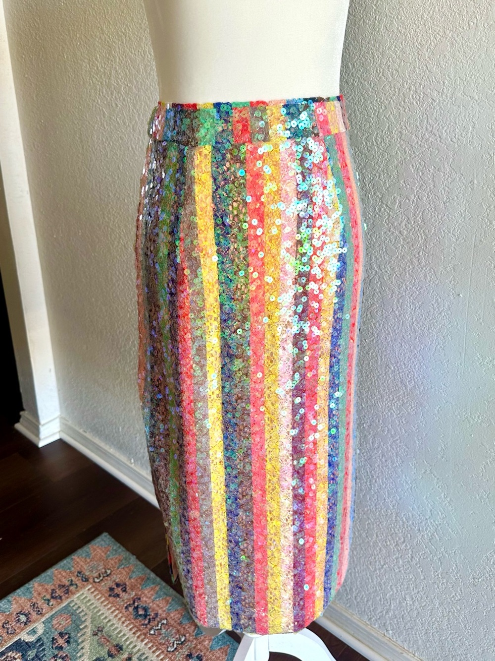 Anthropologie Maeve Multicolor Sequin Stripe Pencil Skirt